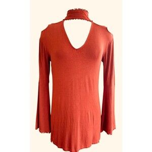 Love Scarlett Wm S Burnt Orange Cut Out Shoulders Bell Sleeves Choker Neck Tunic